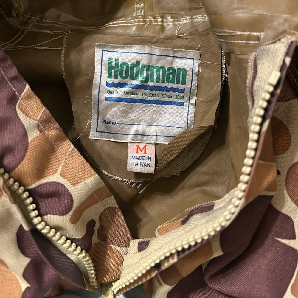 Vintage Hodgman Camo Long Hunting Jacket Coat Waterproof Hooded Raincoat Medium - Picture 4 of 6